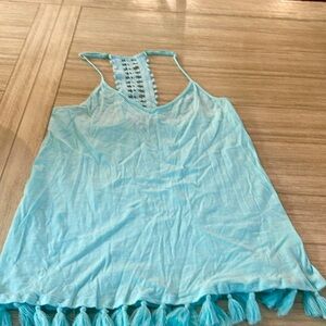 Baby blue eraser back tank top with tassels